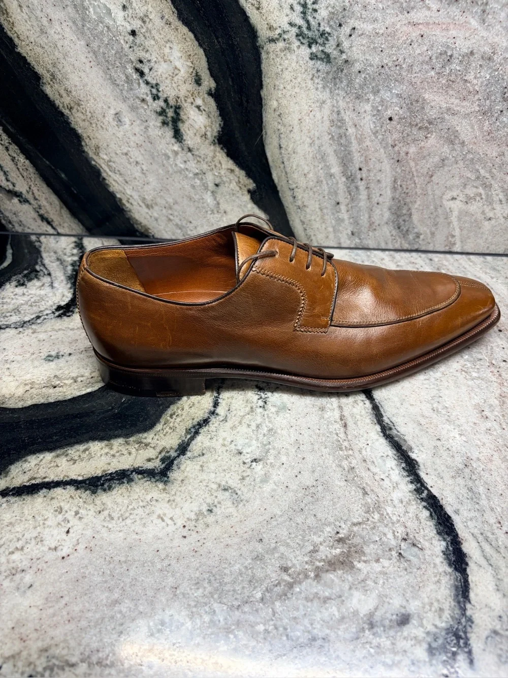 Testoni Brown Apron Toe Derby Dress Shoes Italy Size 9 Made in Italy